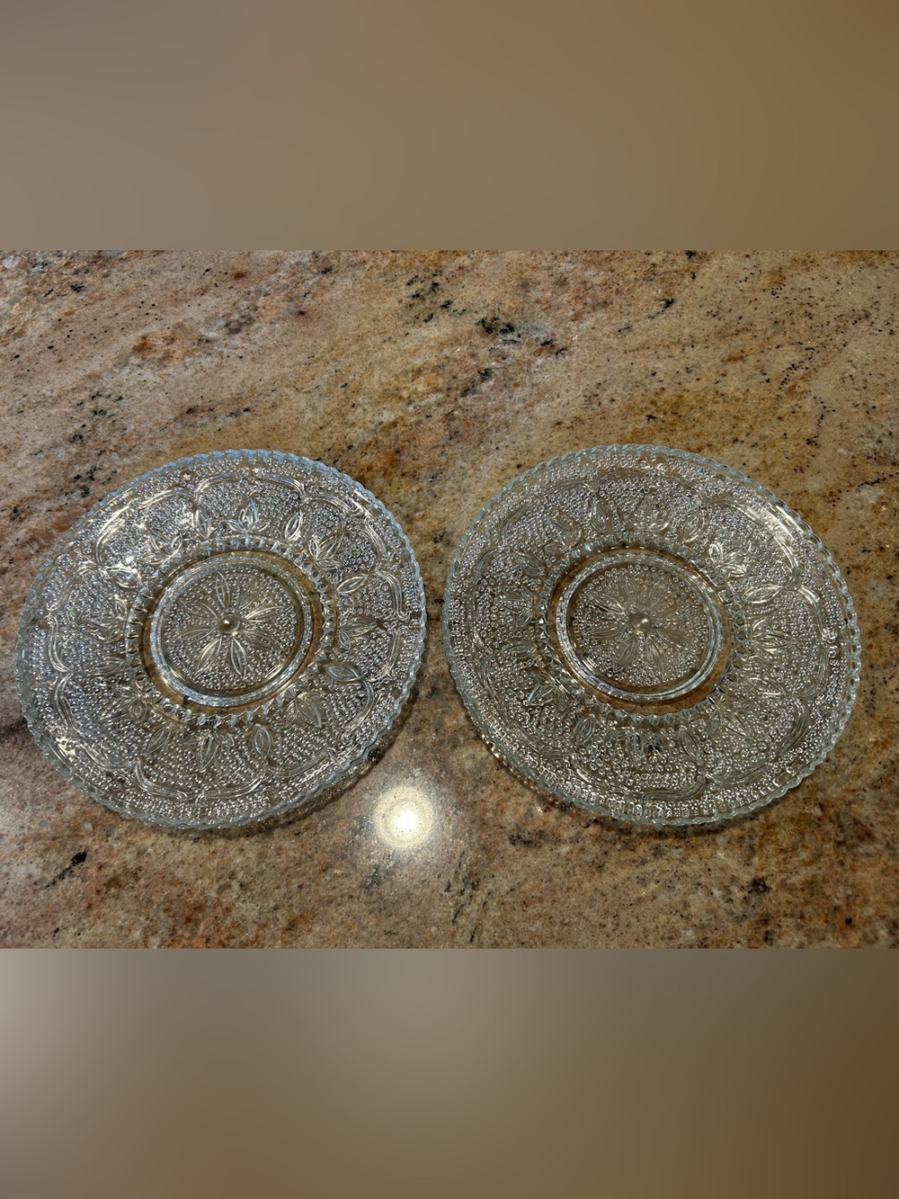 Vintage Set (4) Federal Glass 8” Heritage Lacy Sandwich Plates Hobnail Sunburst